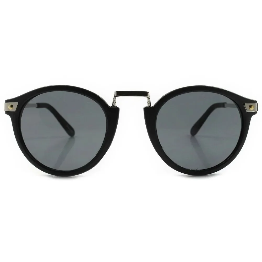 Hipster Vintage Retro 80s Style Mens Womens Matte Black Silver Round Sunglasses